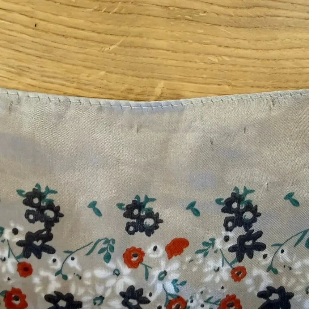 Floral Square Neck Scarf Neutral Beige Rust Orange Black Dainty Print 28x28⁠